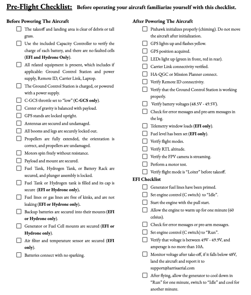 Pre-flight checklist page 1