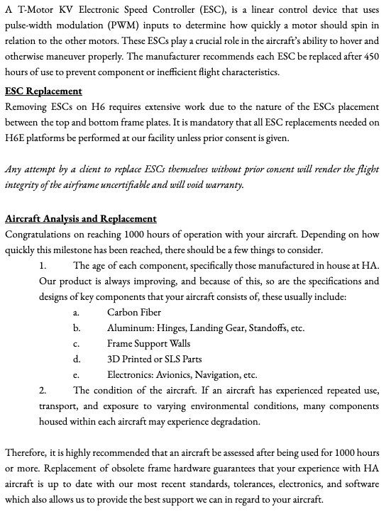 ESC replacement and aircraft analysis guidelines