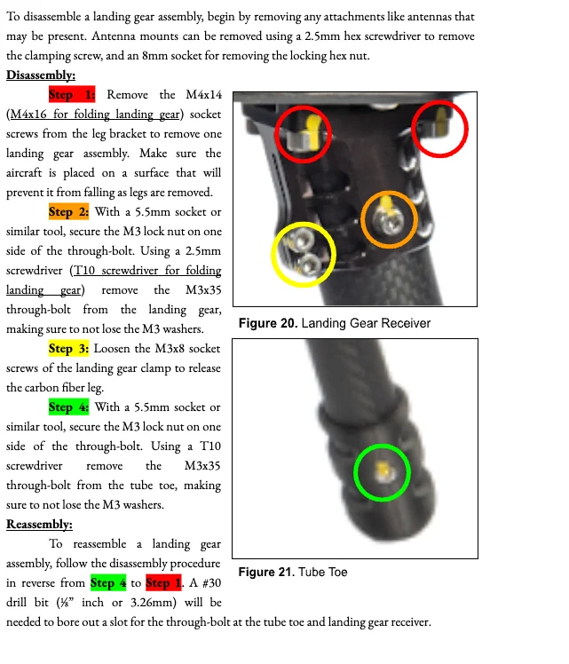 Landing gear assembly and disassembly instructions