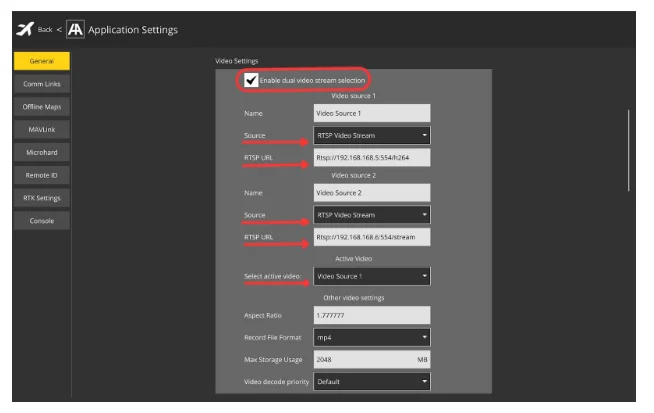 Dual video stream settings