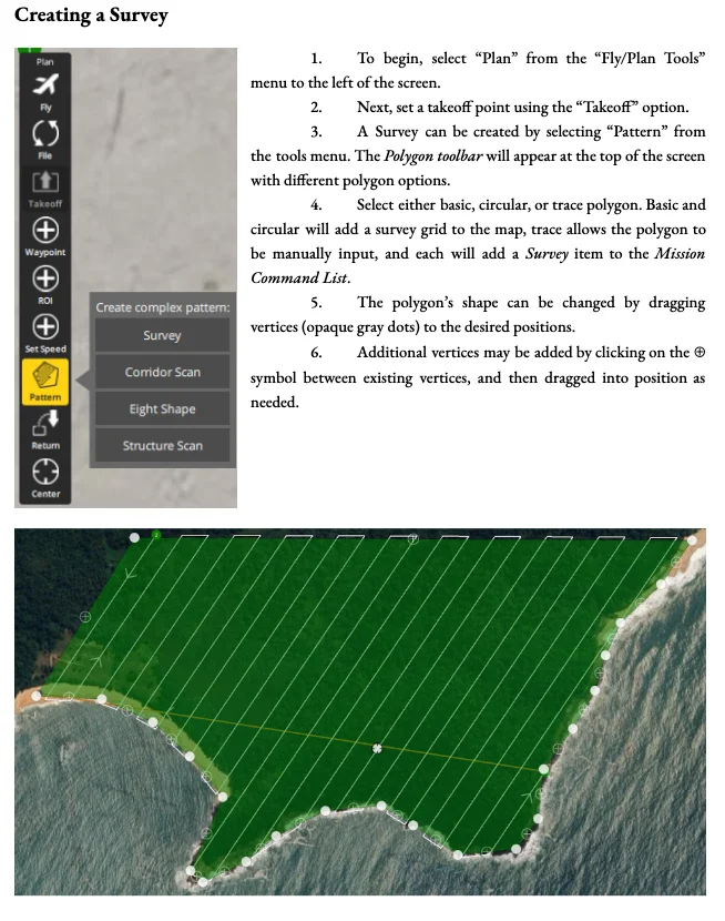Surveying plan pattern screen