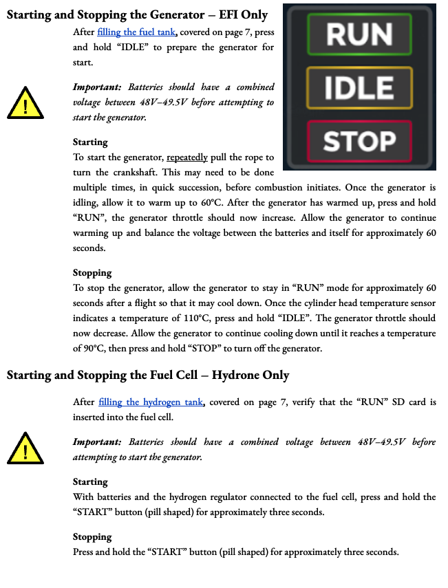 Generator start and stop procedures